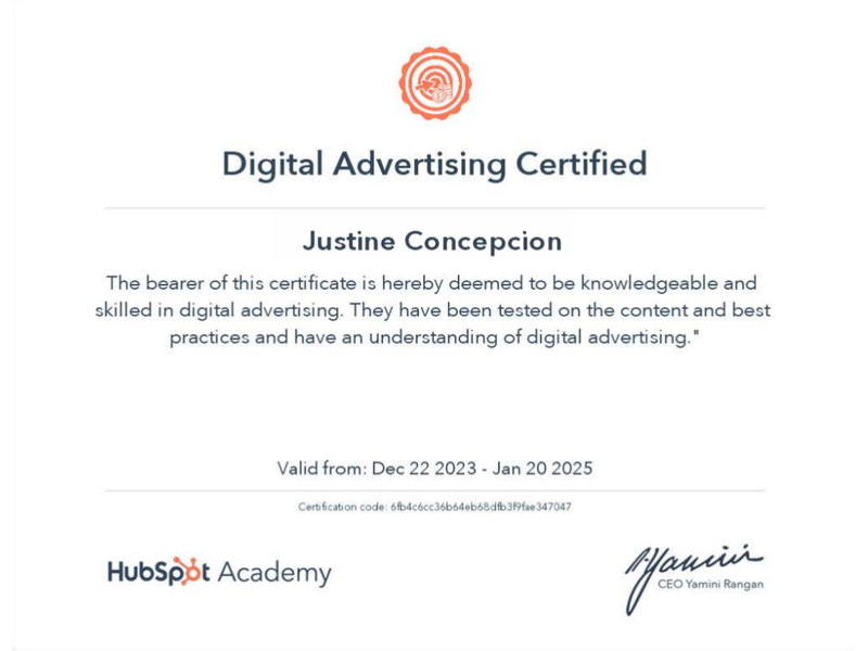 HubSpot Digital Advertising Certified