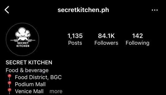 Secret Kitchen – Instagram profile
