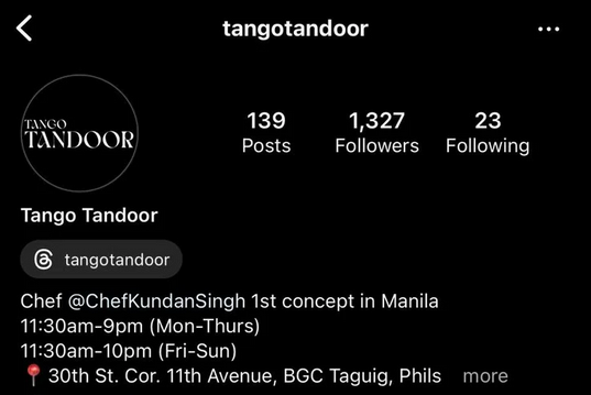 Tango Tandoor – Instagram profile